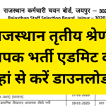 Rajsthan 3rd Grade Teachers Bharti Admit Card 2026